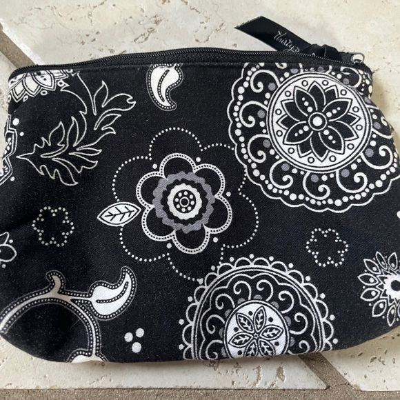 Thirty One Black Floral Striped Zipper Pouch - Picture 1 of 4